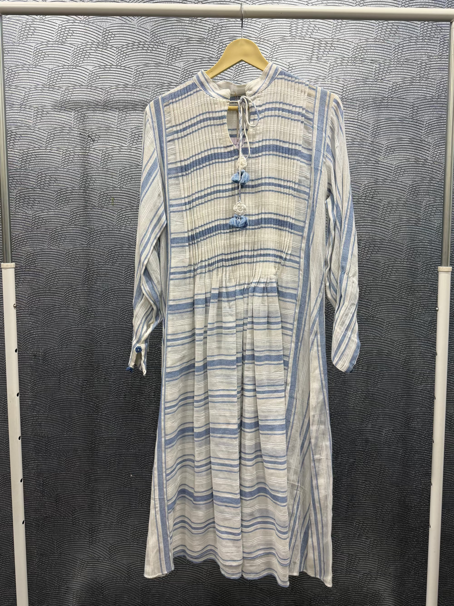 BLUE & WHITE STRIPES PLEATED DRESS