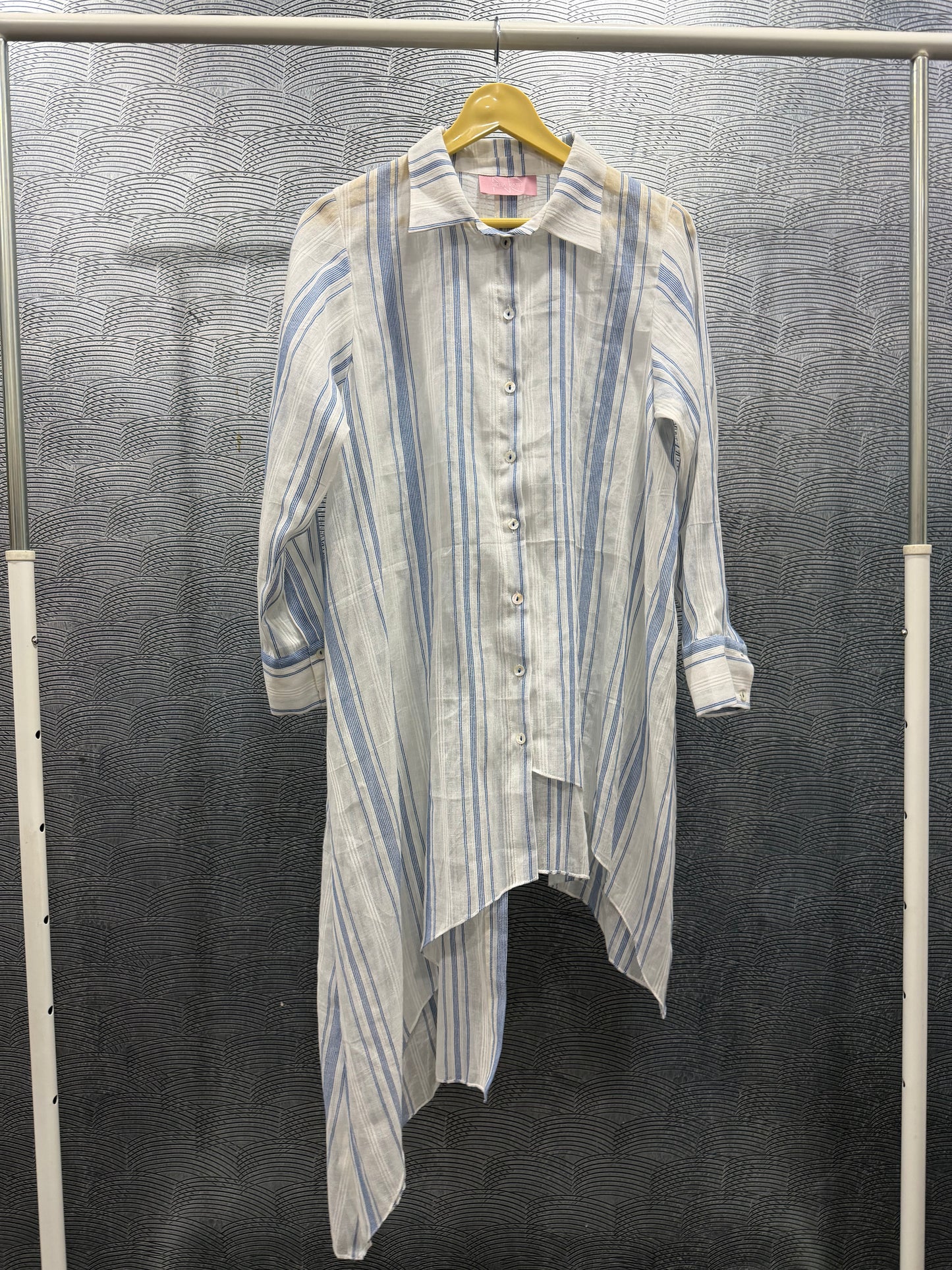 BLUE & WHITE STRIPES HIGH LOW SHIRT