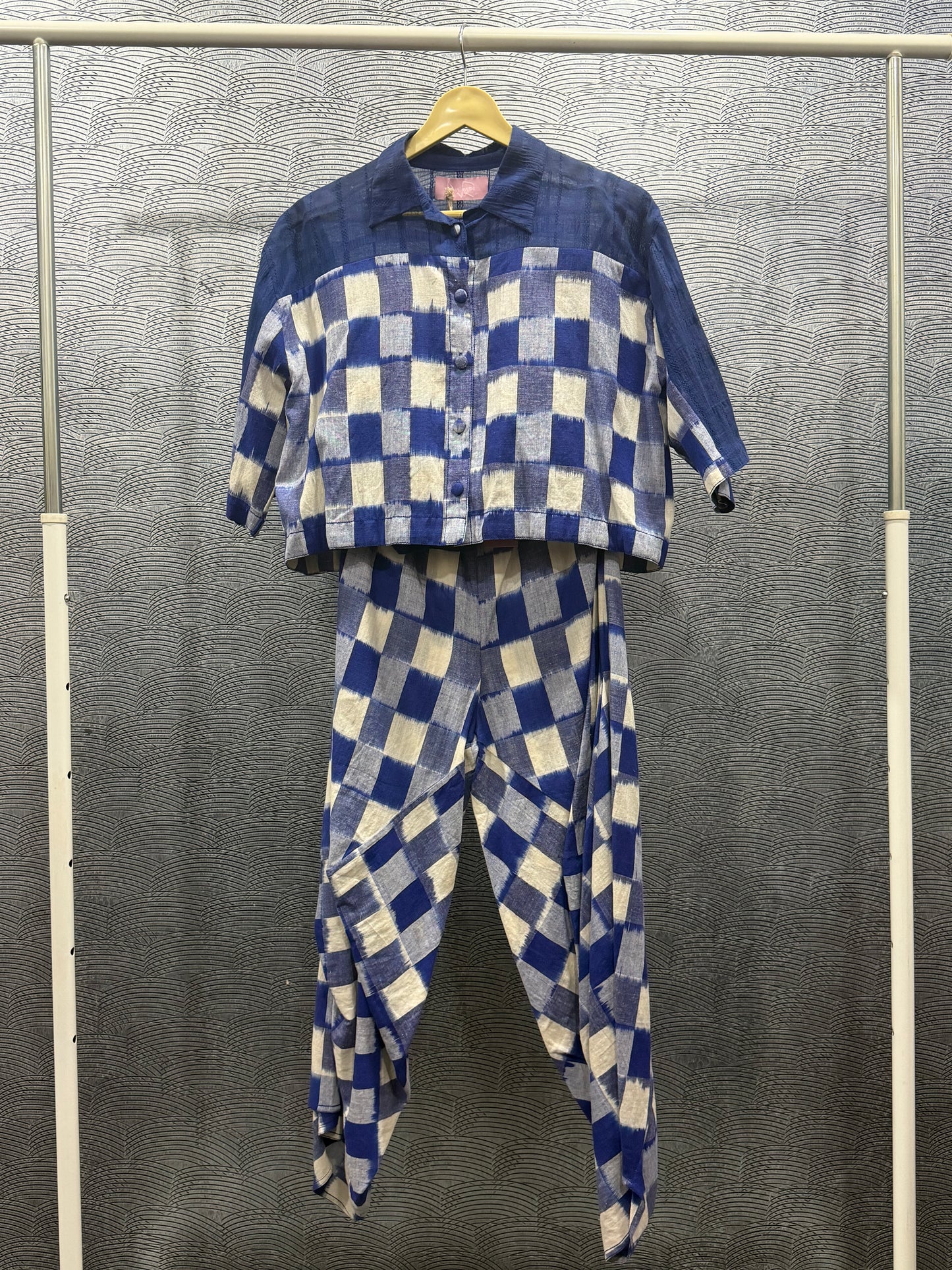 BLUE & WHITE IKAT CHECKS SET