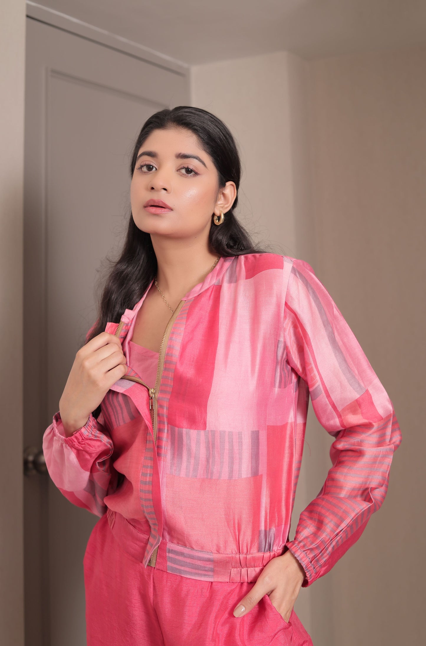 PINK BOMBER JACKET WITH SLIP