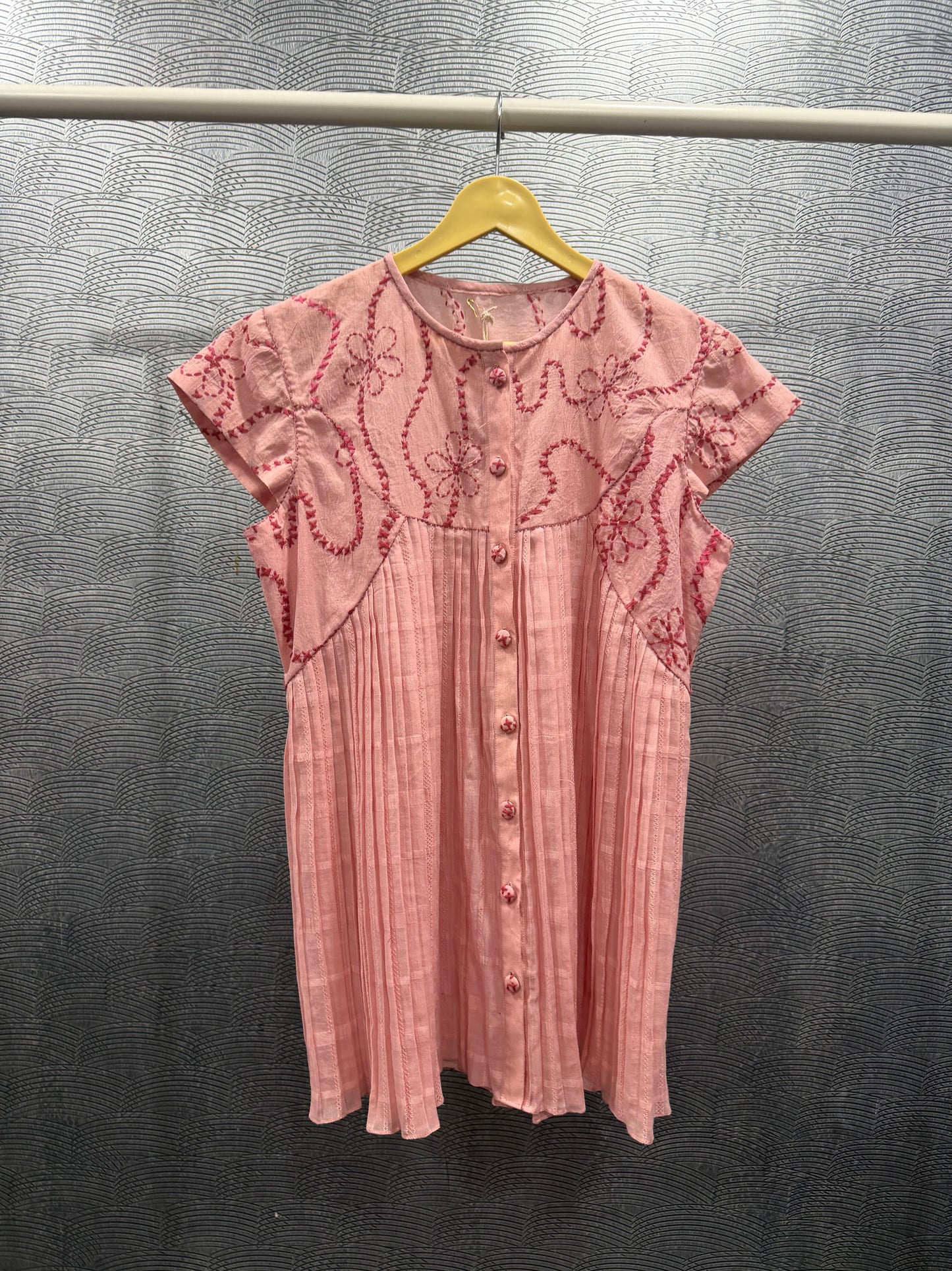 PINK COTTON PLEATED TOP