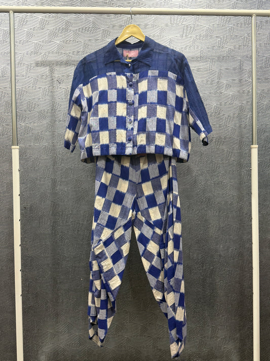 BLUE & WHITE IKAT CHECKS SET