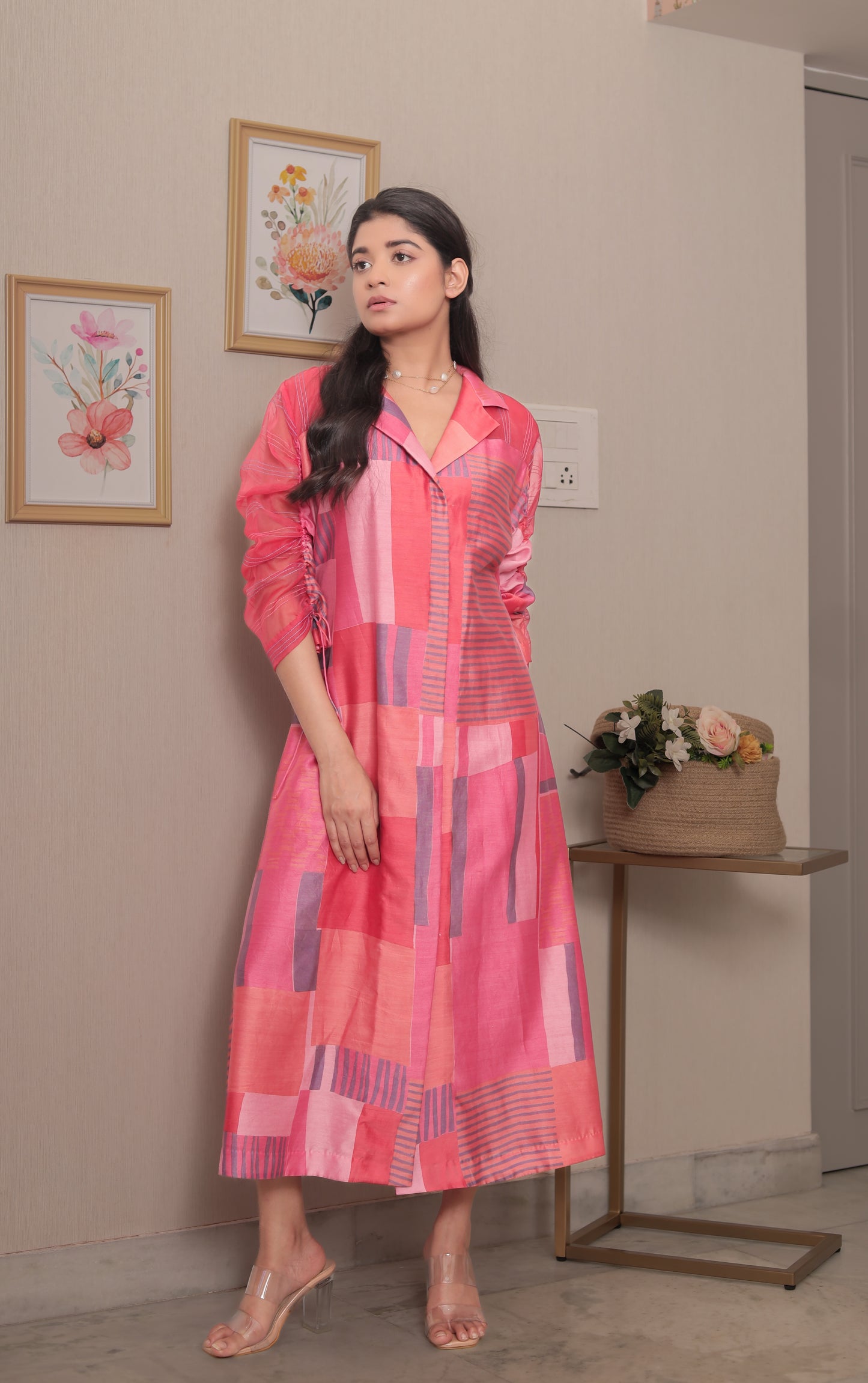 PINK PANELLED A-LINE DRESS